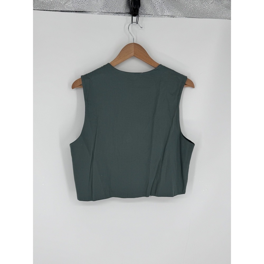 Vintage Pasta Women's Vest Cottagecore Leaves Green Size Medium Embroidered N2 - Picture 3 of 4